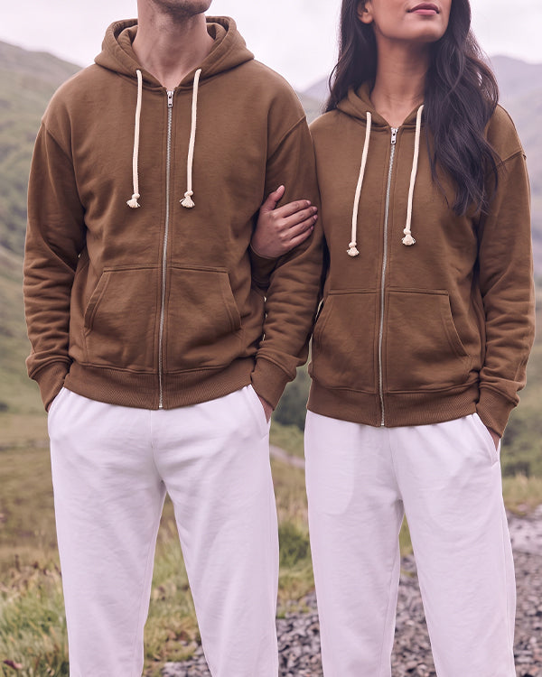 Arizon Branded Unisex Full-Zip Fleece Hoodie - Brown SP-79