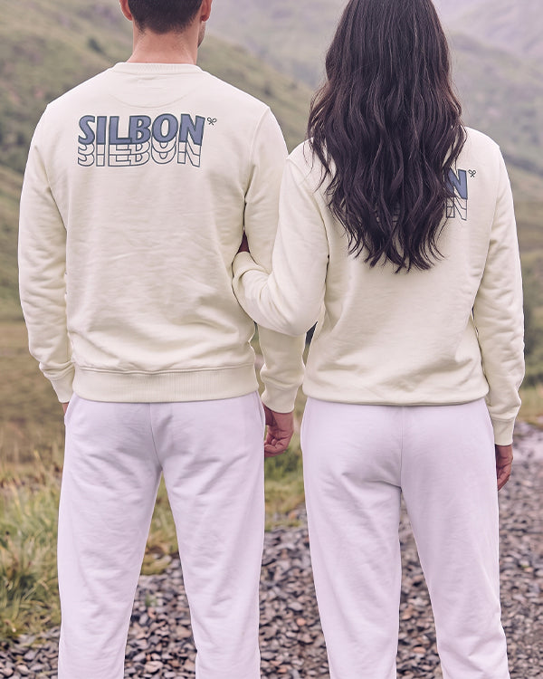 Branded Unisex Ribbon Back-Print Cream Crewneck Sweatshirt Sp-76