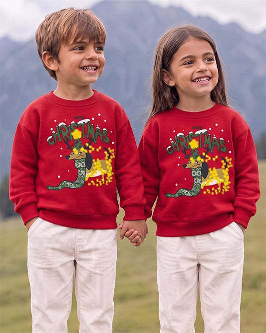 Branded Kids "Merry Christmas" Festive Dachshund Graphic Sweatshirt – Red SP-54