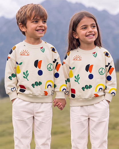Branded Kids' Abstract & Pop Art Motif All-Over Print Crewneck Sweatshirt – Off-White SP-61