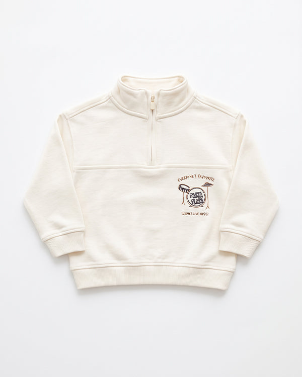 Mangos Branded Kids' "Pasta Plays" Music Graphic Quarter-Zip Sweatshirt – Off-White SP-59
