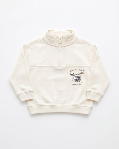 Mangos Branded Kids' "Pasta Plays" Music Graphic Quarter-Zip Sweatshirt – Off-White SP-59