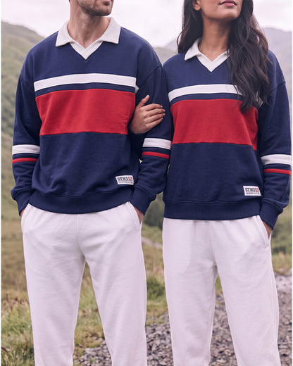 Branded Color-Block Polo Sweatshirt – Navy & Red Sp-72