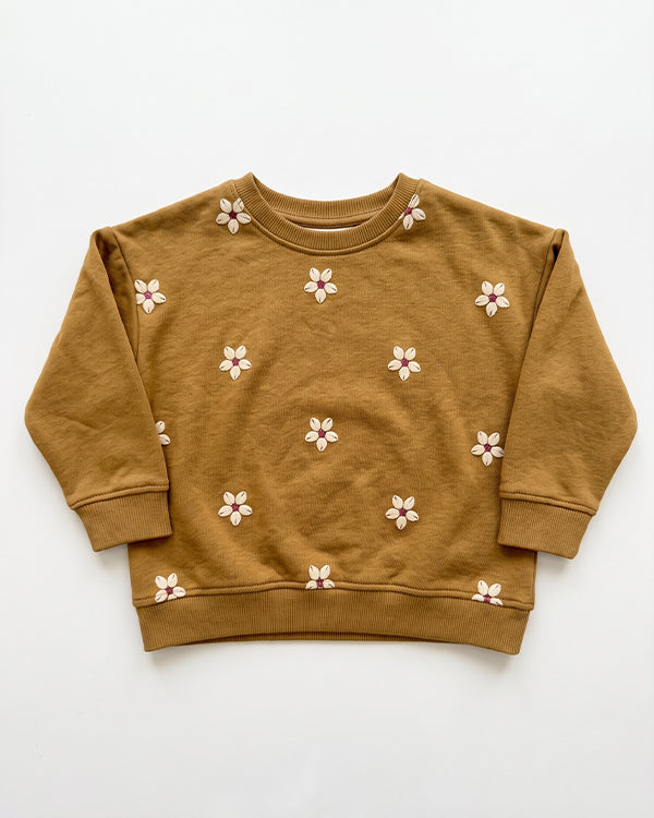 Mangos Branded Kids Embroidered Floral Pattern Crewneck Sweatshirt – Mustard Gold SP-56