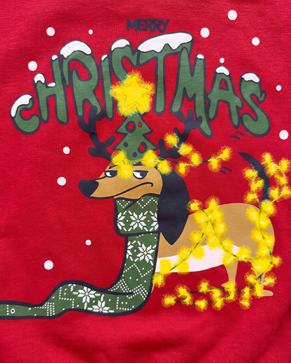 Branded Kids "Merry Christmas" Festive Dachshund Graphic Sweatshirt – Red SP-54