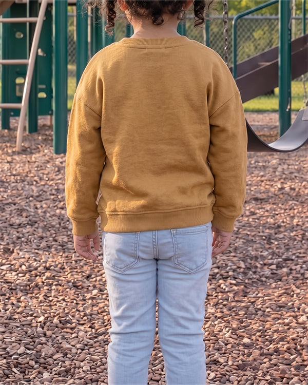 Mangos Branded Kids Embroidered Floral Pattern Crewneck Sweatshirt – Mustard Gold SP-56