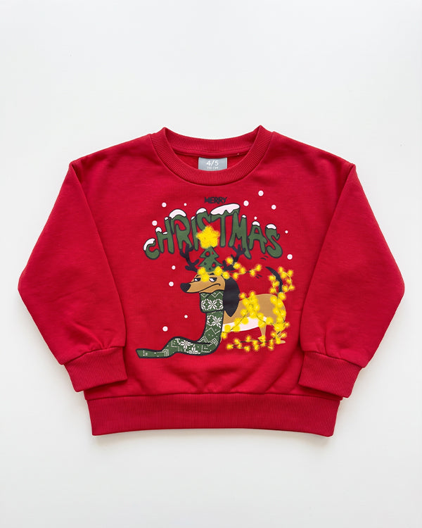 Branded Kids "Merry Christmas" Festive Dachshund Graphic Sweatshirt – Red SP-54