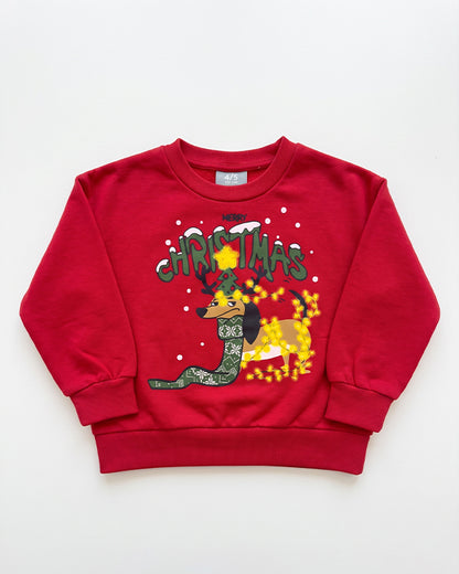 Branded Kids "Merry Christmas" Festive Dachshund Graphic Sweatshirt – Red SP-54