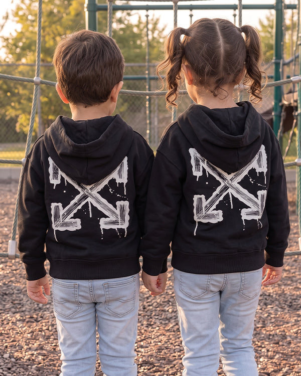 Branded Kids Off-White Spray Paint Arrow Logo Pullover Hoodie – Black Sp-65