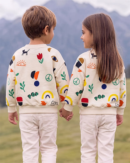 Branded Kids' Abstract & Pop Art Motif All-Over Print Crewneck Sweatshirt – Off-White SP-61