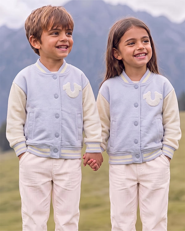 Branded Kids Bomber Jacket – Light Blue & Cream SP-63