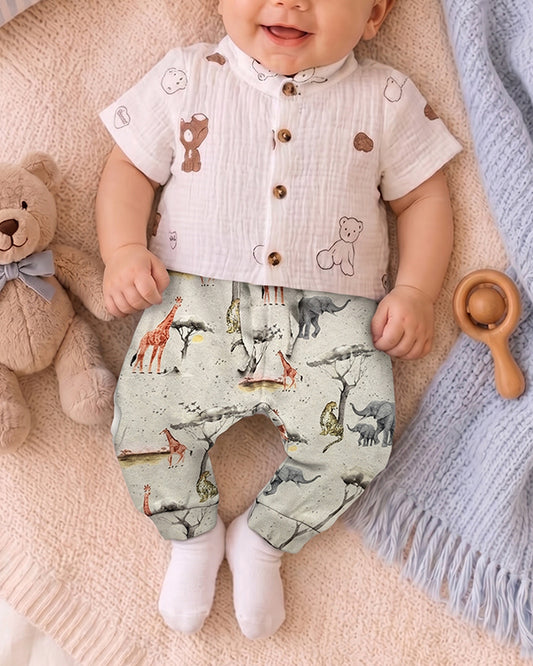 Branded KIds Trouser Cream Color With Animals Printed KUT-09