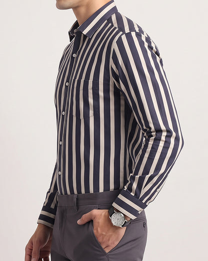 Zelig Branded Men’s Navy & White Vertical Stripe Slim-Fit Shirt MFS-25