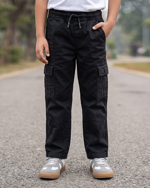 Kids Premium Black Cargo Trousers – Unisex | Soft Cotton Comfort