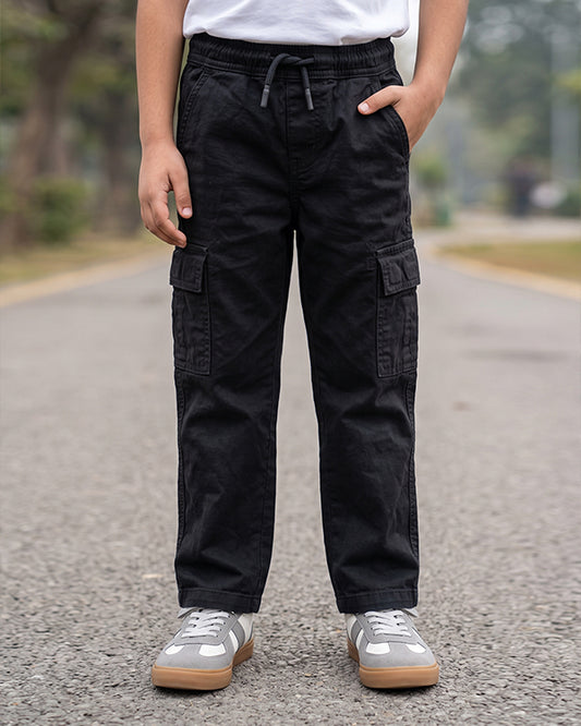 Kids Premium Black Cargo Trousers – Unisex | Soft Cotton Comfort