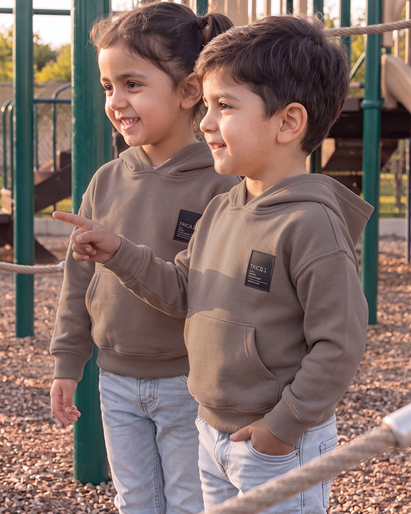 ZARRAA Branded Kids Ribbed Fleece Winter Hoodie – Mocha Brown KH-03