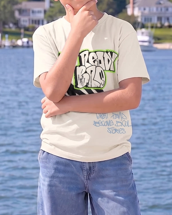 Zarra Branded Boy's Off-White “Get Ready Bro” Graphic T-Shirt BTS-21