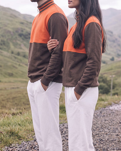 Branded Rust & Dark Brown Color-Blocked Quarter-Zip Sweatshirt MSWT-01