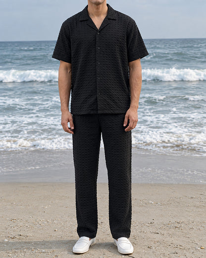 Pegadoor Branded Men's Textured Co-ord Set Black Color MCDS-08