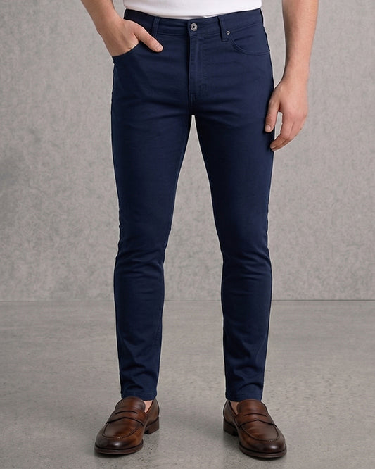 Zelig Branded Men's Navy Blue Color Slim-Fit Cotton Chinos Branded MCP-31