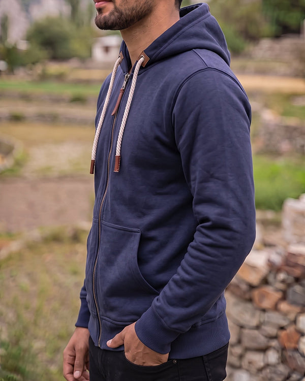 Adony Branded Men's Navy Blue Classic Zip-Up Hoodie MZH-04