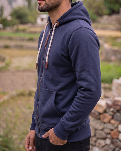 Adony Branded Men's Navy Blue Classic Zip-Up Hoodie MZH-04