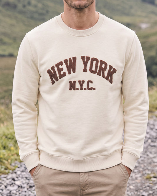 Branded Mens Textured Fleece Sweatshirt - Off-White Sp-36