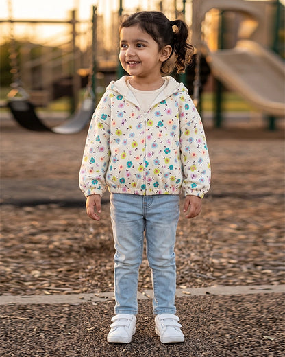 Zarraa Branded All-Over Floral Print Zip-Up Hoodie KH-08
