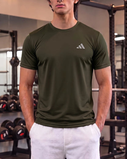 Adids Branded Men's Essential Performance Athletic T-Shirt - Olive Green MDT-46