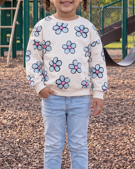 Zarra Branded Blue Floral Print Crewneck Sweatshirt KSWT-07