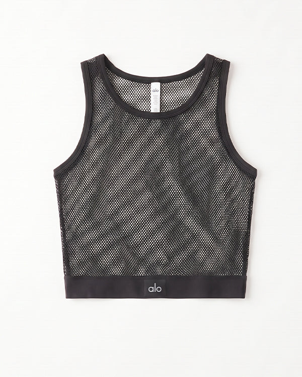 Alos Branded Airbrush Mesh Tank & Wide-Leg Trouser Set - Black
