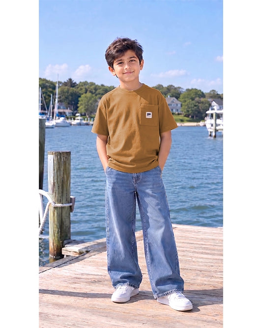 ZARRAA Branded  Boy's Camel Brown Color T-shirt BTS-15