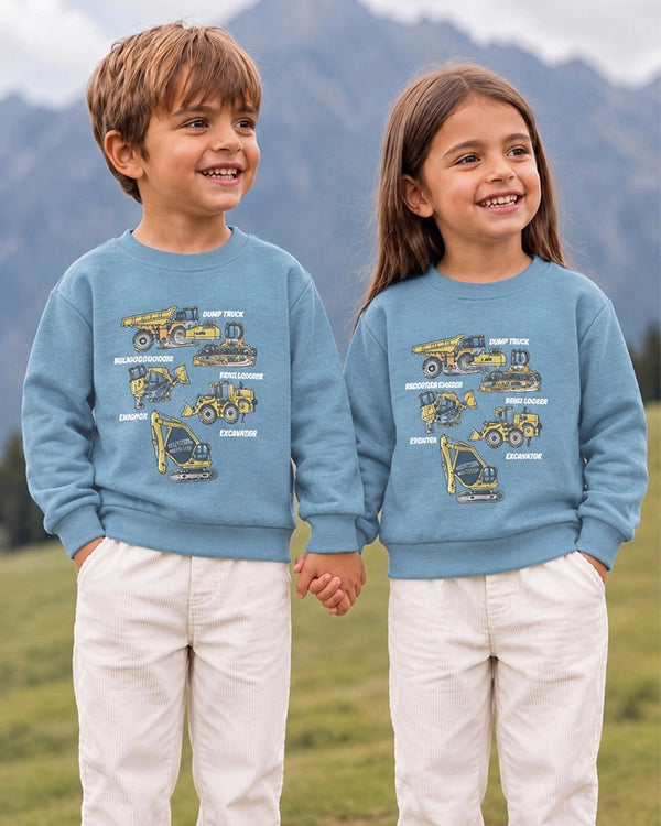 Branded Kids "Construction Vehicles" Graphic Blue Sweatshirt Sp-09