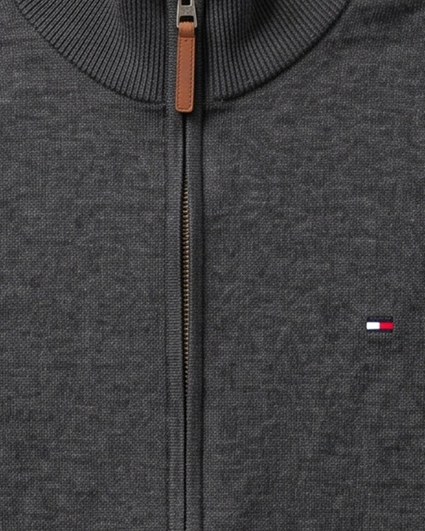 Tomie Hil Branded Charcoal Grey Full-Ziper Mock Neck Sp-34