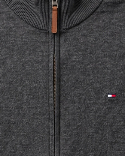 Tomie Hil Branded Charcoal Grey Full-Ziper Mock Neck Sp-34