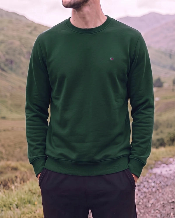 Tomie Hil Branded Mens Forest Green Classic Crewneck Sweatshirt Sp-29