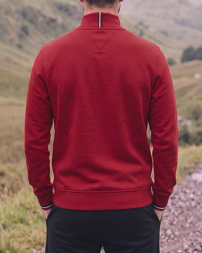Tomie Hil Branded Charcoal Red Full-Ziper Mock Neck Sp-35
