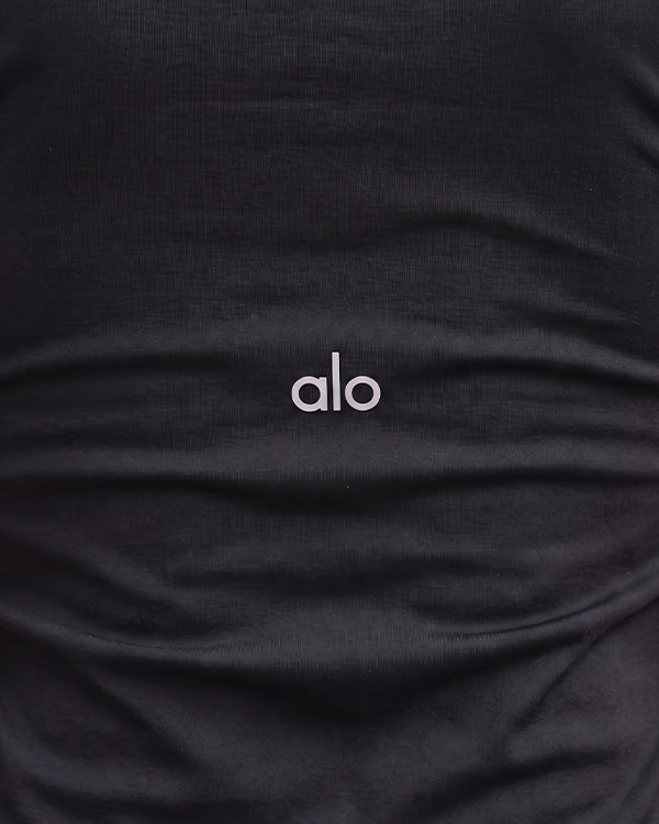 Alos Branded Women's Short Sleeve Athletic Crop Top - Black WTT-22