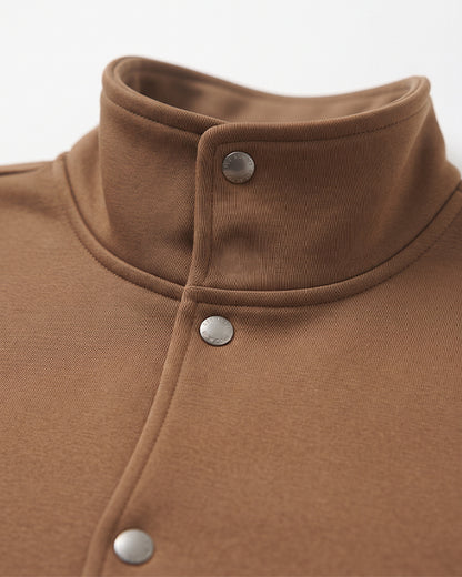 Kennath Col Branded Men's Minimalist Stand-Collar Snap-Button Fleece Jacket - Brown Sp-43