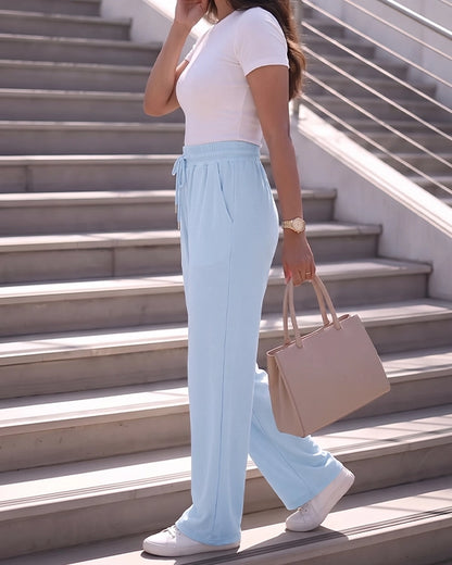 Rogr Branded Womens Wide-Leg Trousers Pastel Pastel Blue WTR-14