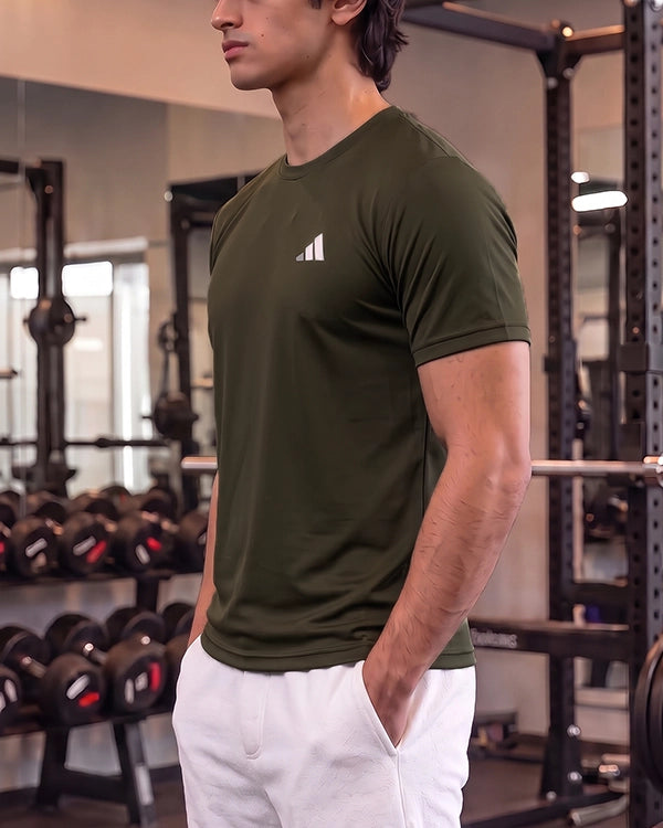 Adids Branded Men's Essential Performance Athletic T-Shirt - Olive Green MDT-46