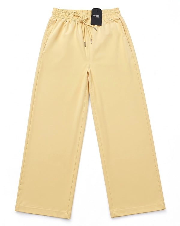 Rogr Branded Womens Wide-Leg Trousers Pastel Yellow Color WTR-13
