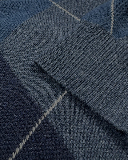 Tomie Hil Branded Mens Blue Argyle Pattern Crewneck Sweater Sp-25