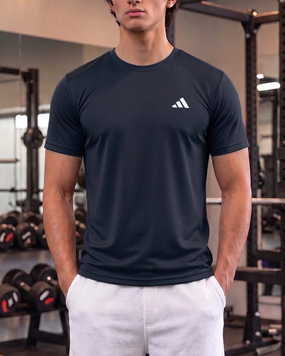 Adids Branded Men's Essential Performance Athletic T-Shirt - Navy Blue MDT-50