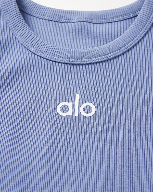 Alos Branded Women’s Ribbed Racerback Crop Tank - Dusty Blue WTT-24