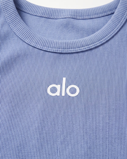 Alos Branded Women’s Ribbed Racerback Crop Tank - Dusty Blue WTT-24