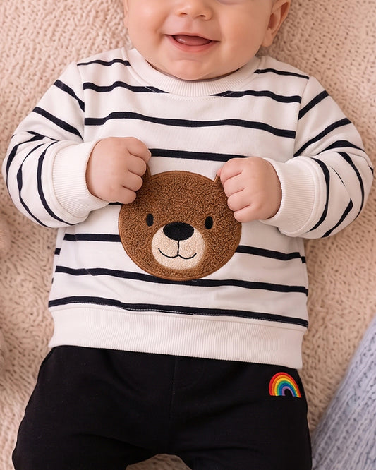 Branded Kids Striped Teddy Bear Patch Sweatshirt Sp-13