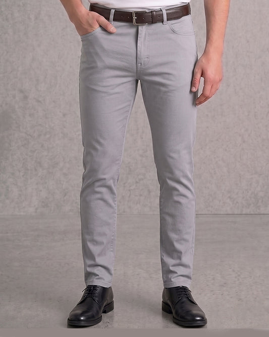 Zelig Branded Men's Grey Color Slim-Fit Cotton Chinos Branded MCP-28
