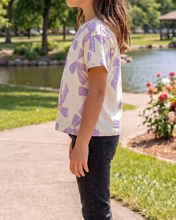 ZARRAA Branded Girl's T-shirt White Color with Purple Bow GTS-05