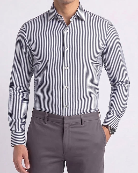 Michael Krs Branded Men's Slim Fit Striped Shirt White & Grey Color MFS-07
